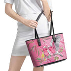 Australia Pink Galah Leather Tote Bag Rose-breasted Cockatoo Waratah Indigenous Art - Aussie Hoodie