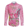 Australia Pink Galah Long Sleeve Button Shirt Rose-breasted Cockatoo Waratah Indigenous Art - Aussie Hoodie