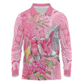 Australia Pink Galah Long Sleeve Polo Shirt Rose-breasted Cockatoo Waratah Indigenous Art - Aussie Hoodie