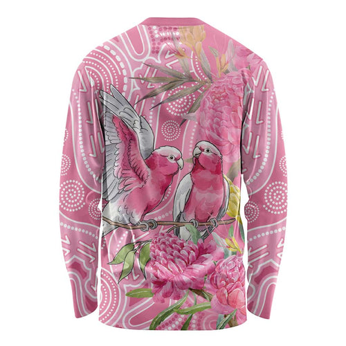 Australia Pink Galah Long Sleeve Shirt Rose-breasted Cockatoo Waratah Indigenous Art - Aussie Hoodie