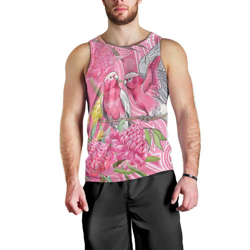 Australia Pink Galah Men Tank Top Rose-breasted Cockatoo Waratah Indigenous Art - Aussie Hoodie