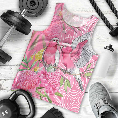 Australia Pink Galah Men Tank Top Rose-breasted Cockatoo Waratah Indigenous Art - Aussie Hoodie