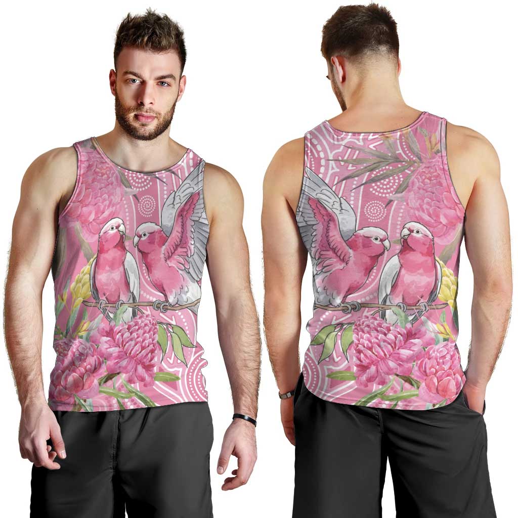 Australia Pink Galah Men Tank Top Rose-breasted Cockatoo Waratah Indigenous Art - Aussie Hoodie