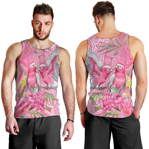 Australia Pink Galah Men Tank Top Rose-breasted Cockatoo Waratah Indigenous Art - Aussie Hoodie