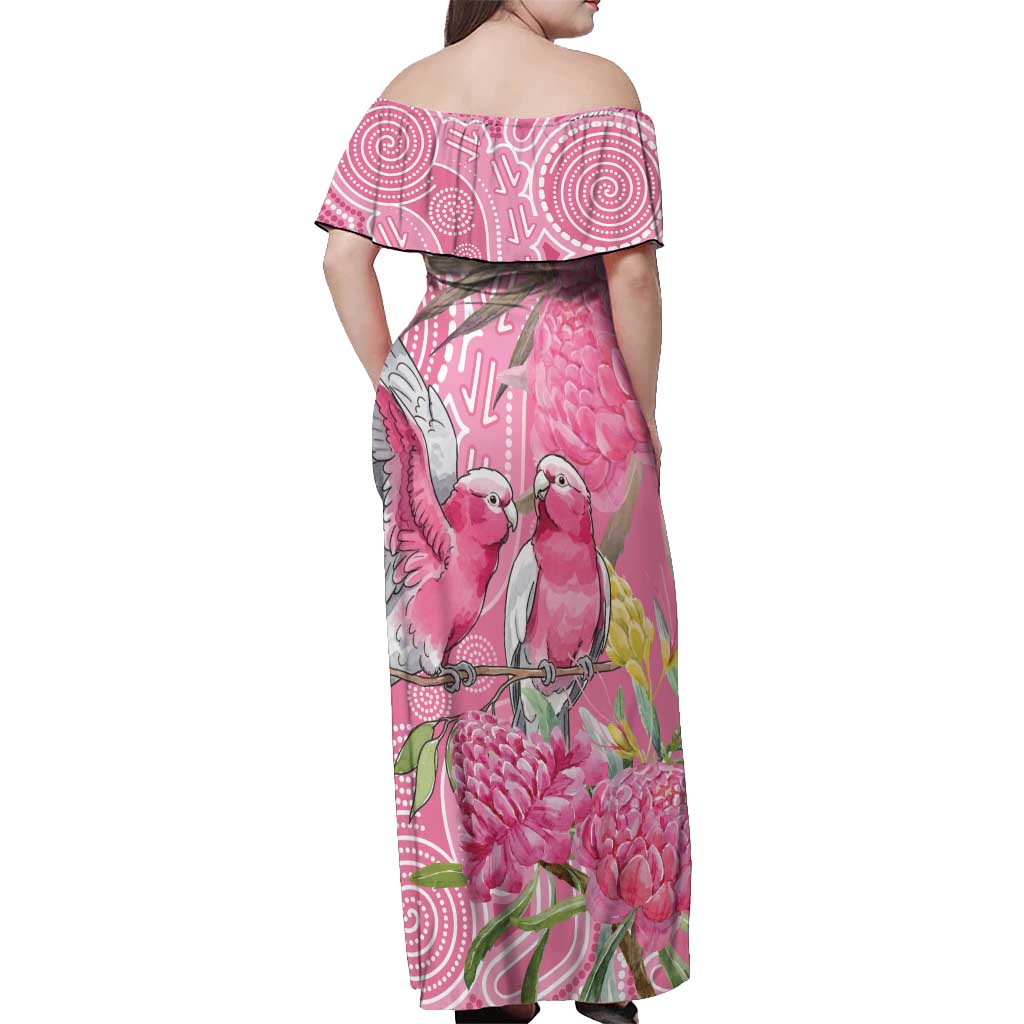 Australia Pink Galah Off Shoulder Maxi Dress Rose-breasted Cockatoo Waratah Indigenous Art - Aussie Hoodie