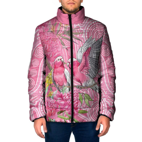 Australia Pink Galah Padded Jacket Rose-breasted Cockatoo Waratah Indigenous Art - Aussie Hoodie