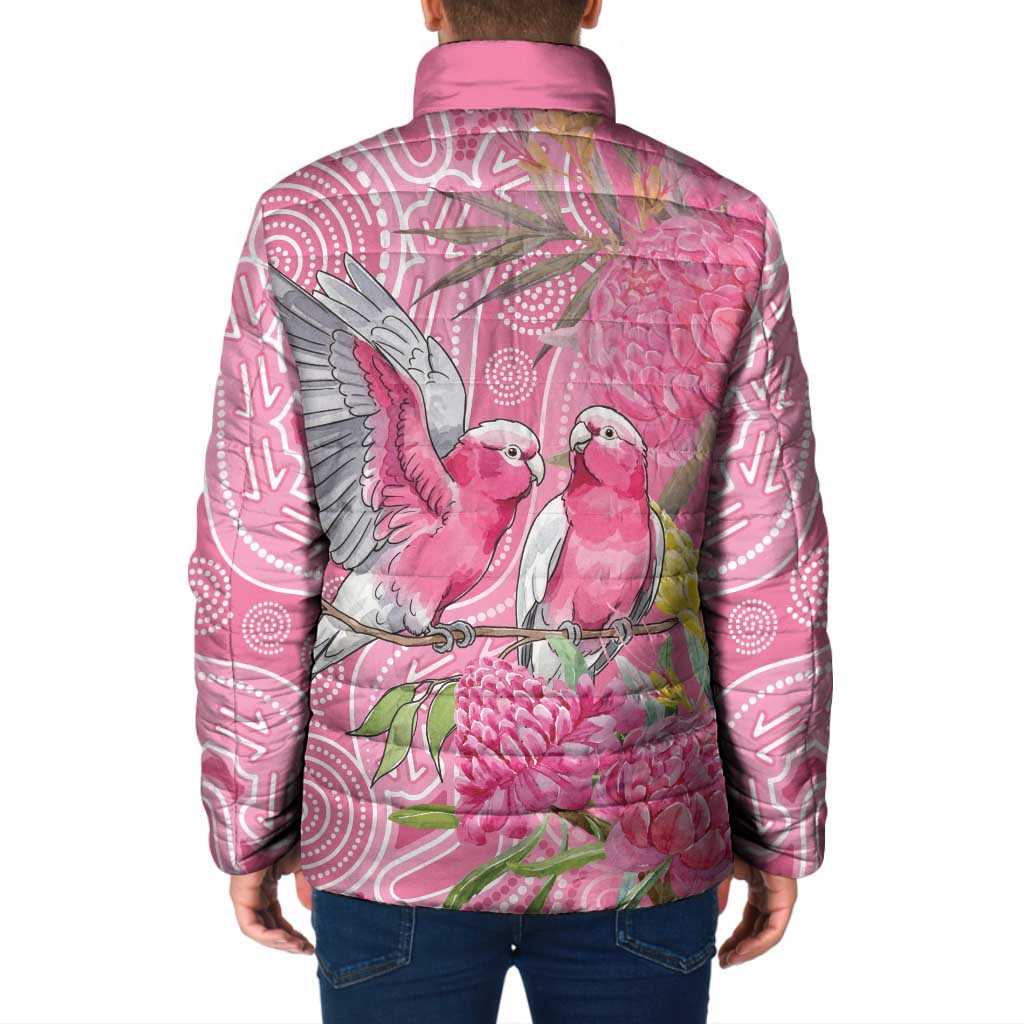 Australia Pink Galah Padded Jacket Rose-breasted Cockatoo Waratah Indigenous Art - Aussie Hoodie