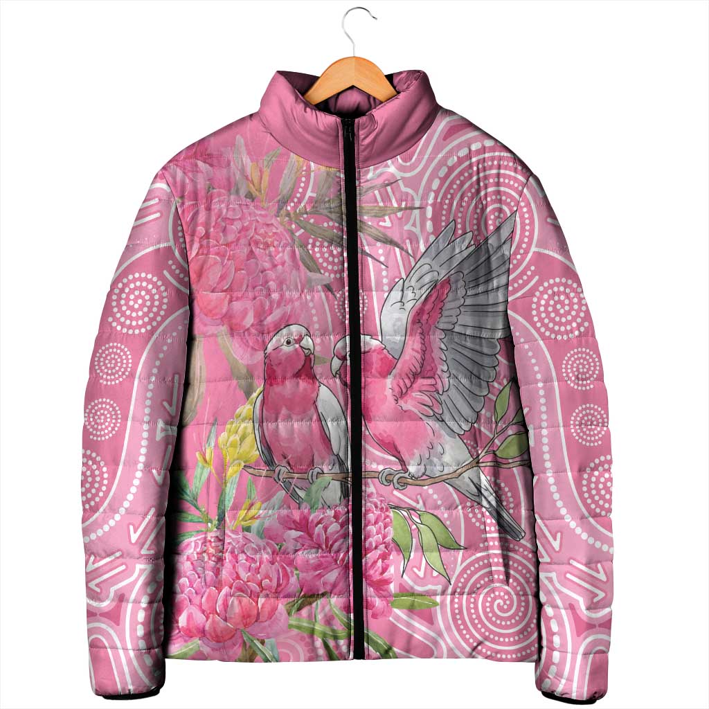 Australia Pink Galah Padded Jacket Rose-breasted Cockatoo Waratah Indigenous Art - Aussie Hoodie