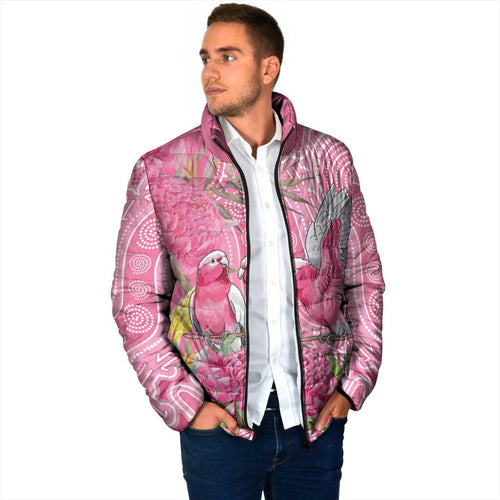 Australia Pink Galah Padded Jacket Rose-breasted Cockatoo Waratah Indigenous Art - Aussie Hoodie
