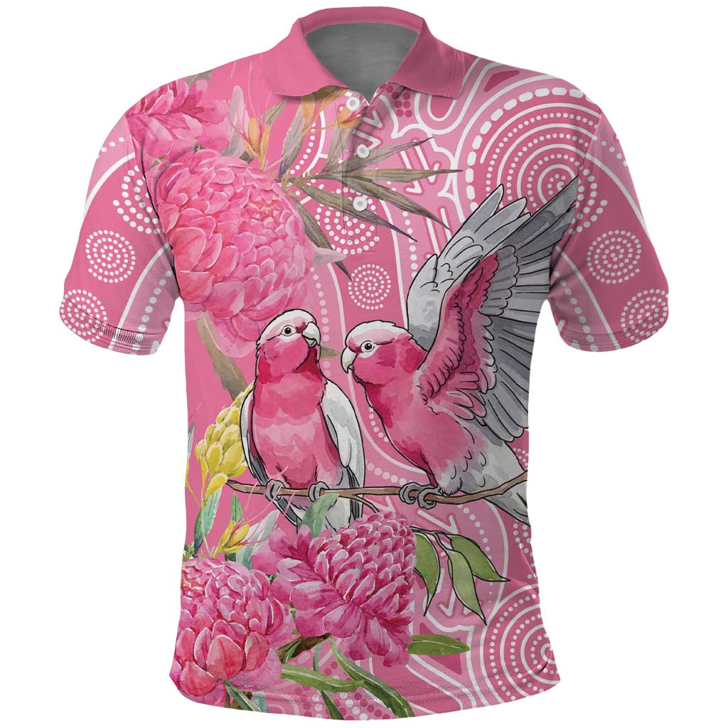 Australia Pink Galah Polo Shirt Rose-breasted Cockatoo Waratah Indigenous Art - Aussie Hoodie