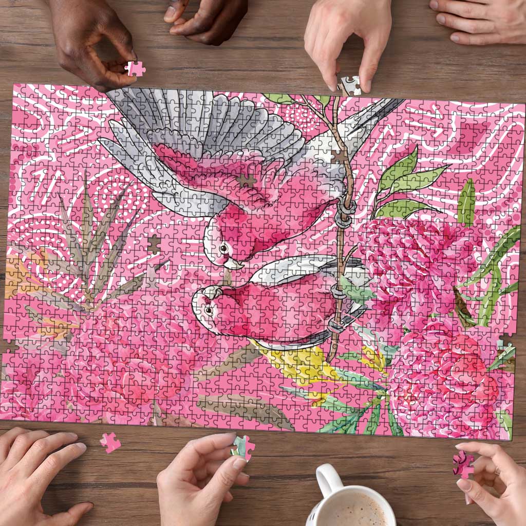 Australia Pink Galah Puzzle Rose-breasted Cockatoo Waratah Indigenous Art - Aussie Hoodie