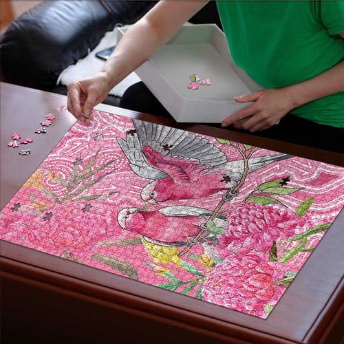 Australia Pink Galah Puzzle Rose-breasted Cockatoo Waratah Indigenous Art - Aussie Hoodie