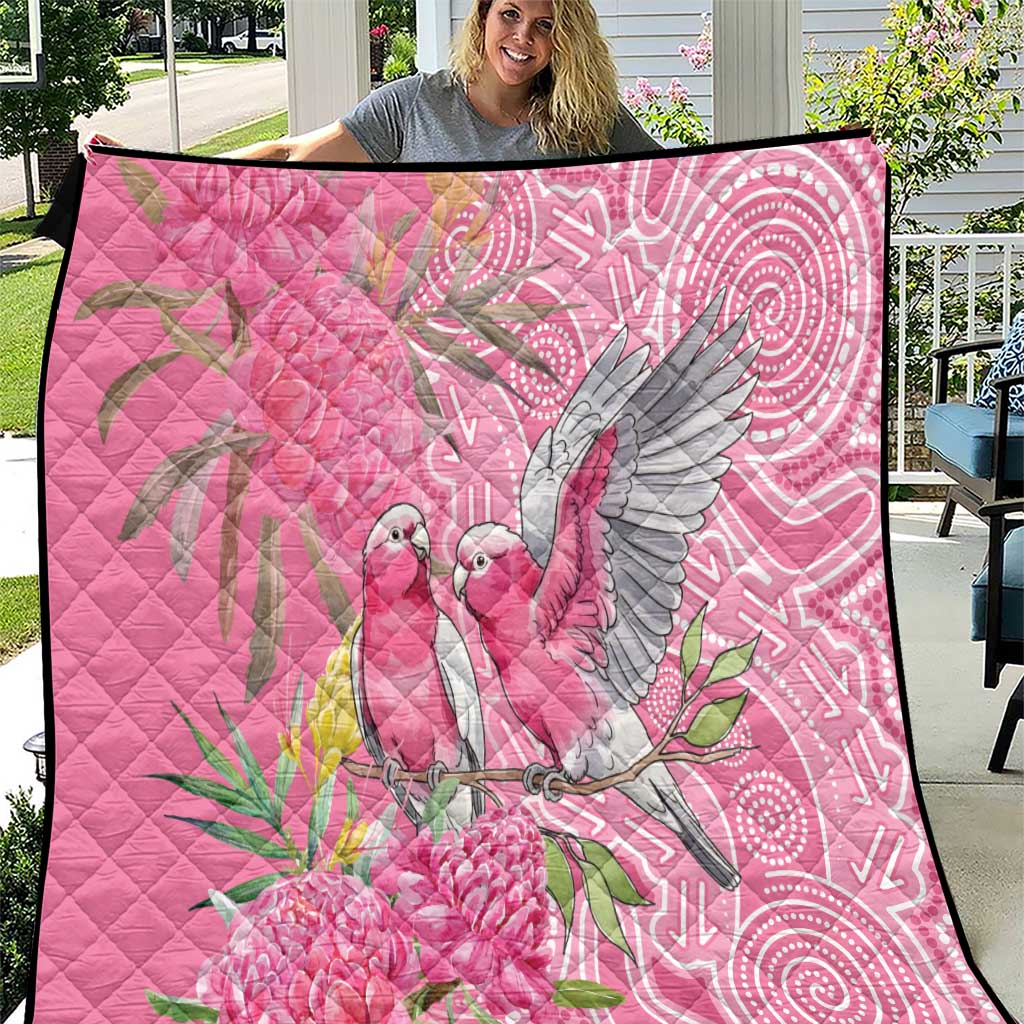 Australia Pink Galah Quilt Rose-breasted Cockatoo Waratah Indigenous Art - Aussie Hoodie