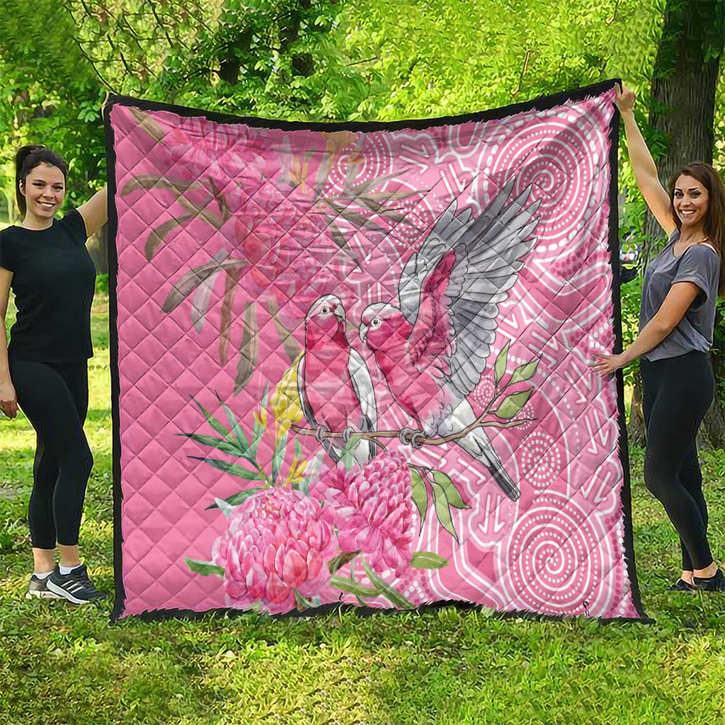 Australia Pink Galah Quilt Rose-breasted Cockatoo Waratah Indigenous Art - Aussie Hoodie
