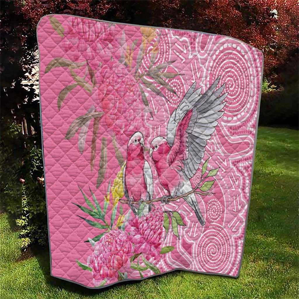 Australia Pink Galah Quilt Rose-breasted Cockatoo Waratah Indigenous Art - Aussie Hoodie