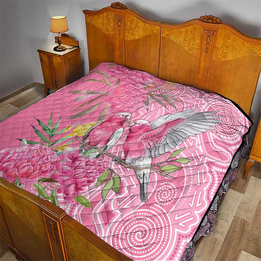 Australia Pink Galah Quilt Rose-breasted Cockatoo Waratah Indigenous Art - Aussie Hoodie