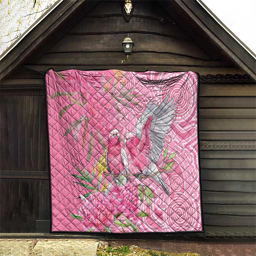 Australia Pink Galah Quilt Rose-breasted Cockatoo Waratah Indigenous Art - Aussie Hoodie
