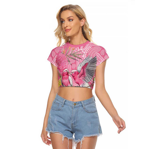 Australia Pink Galah Raglan Cropped T Shirt Rose-breasted Cockatoo Waratah Indigenous Art - Aussie Hoodie