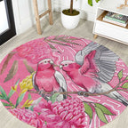 Australia Pink Galah Round Carpet Rose-breasted Cockatoo Waratah Indigenous Art - Aussie Hoodie