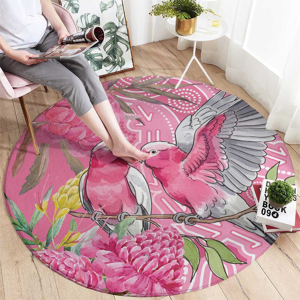 Australia Pink Galah Round Carpet Rose-breasted Cockatoo Waratah Indigenous Art - Aussie Hoodie