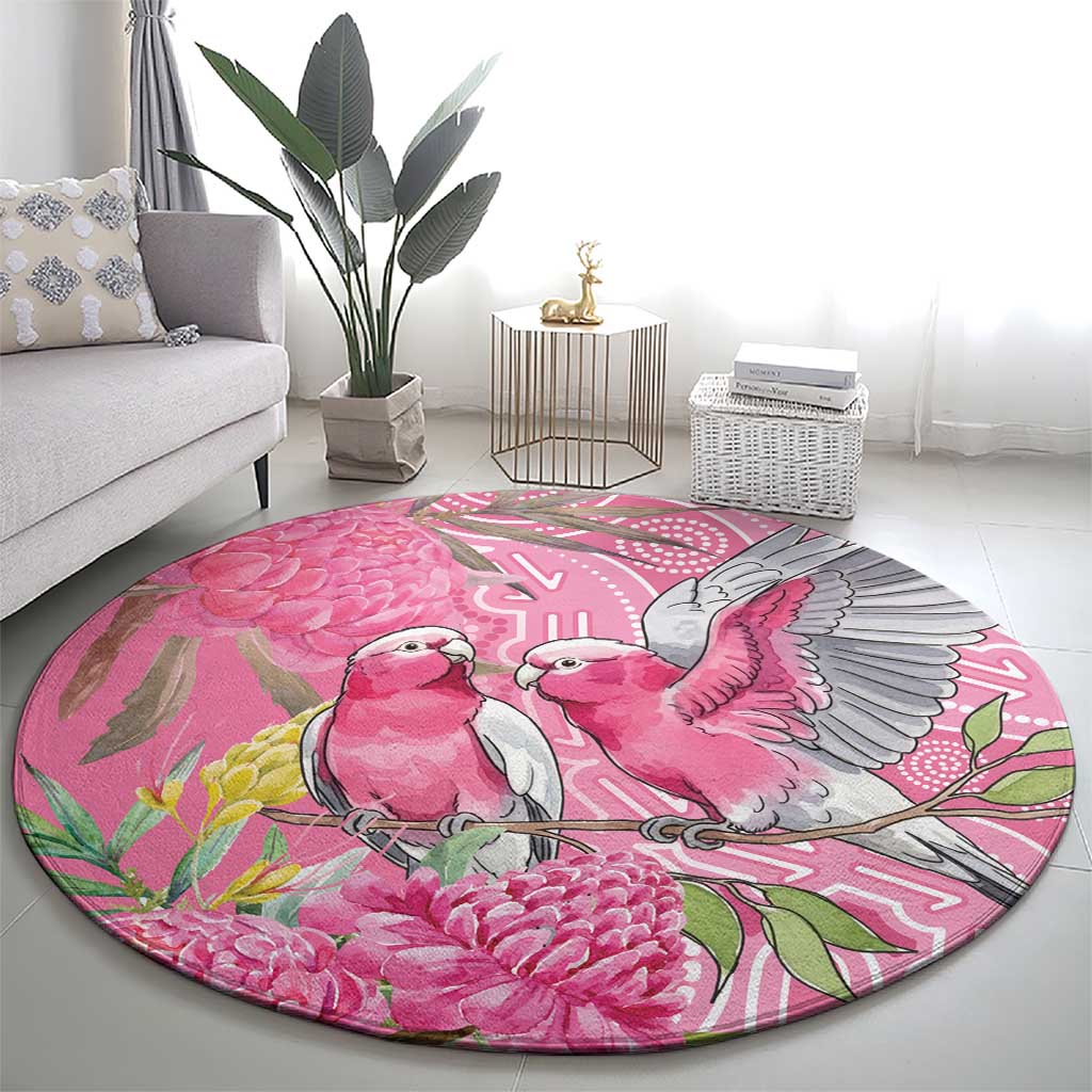 Australia Pink Galah Round Carpet Rose-breasted Cockatoo Waratah Indigenous Art - Aussie Hoodie
