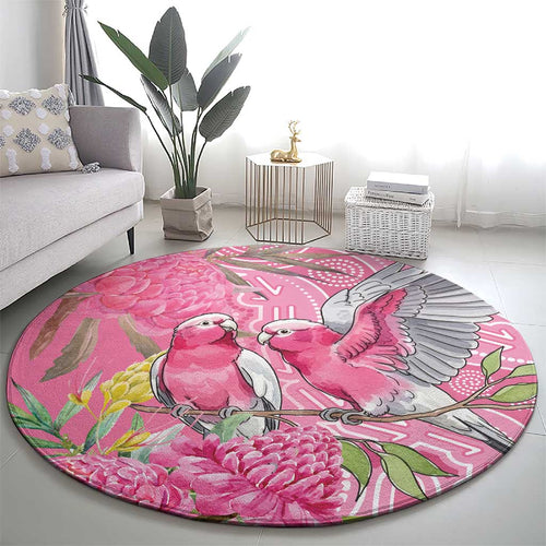 Australia Pink Galah Round Carpet Rose-breasted Cockatoo Waratah Indigenous Art - Aussie Hoodie