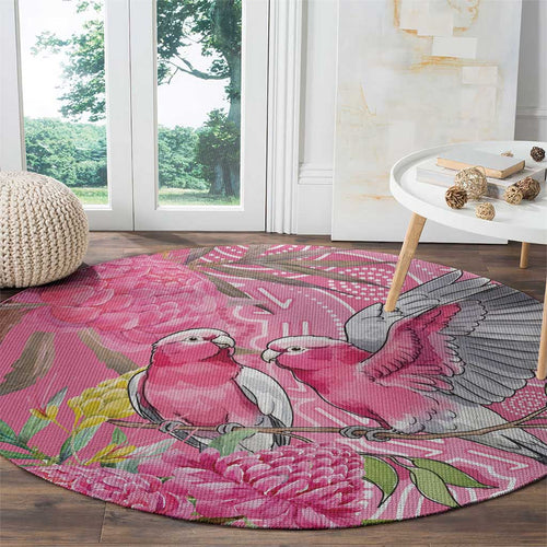 Australia Pink Galah Round Carpet Rose-breasted Cockatoo Waratah Indigenous Art - Aussie Hoodie