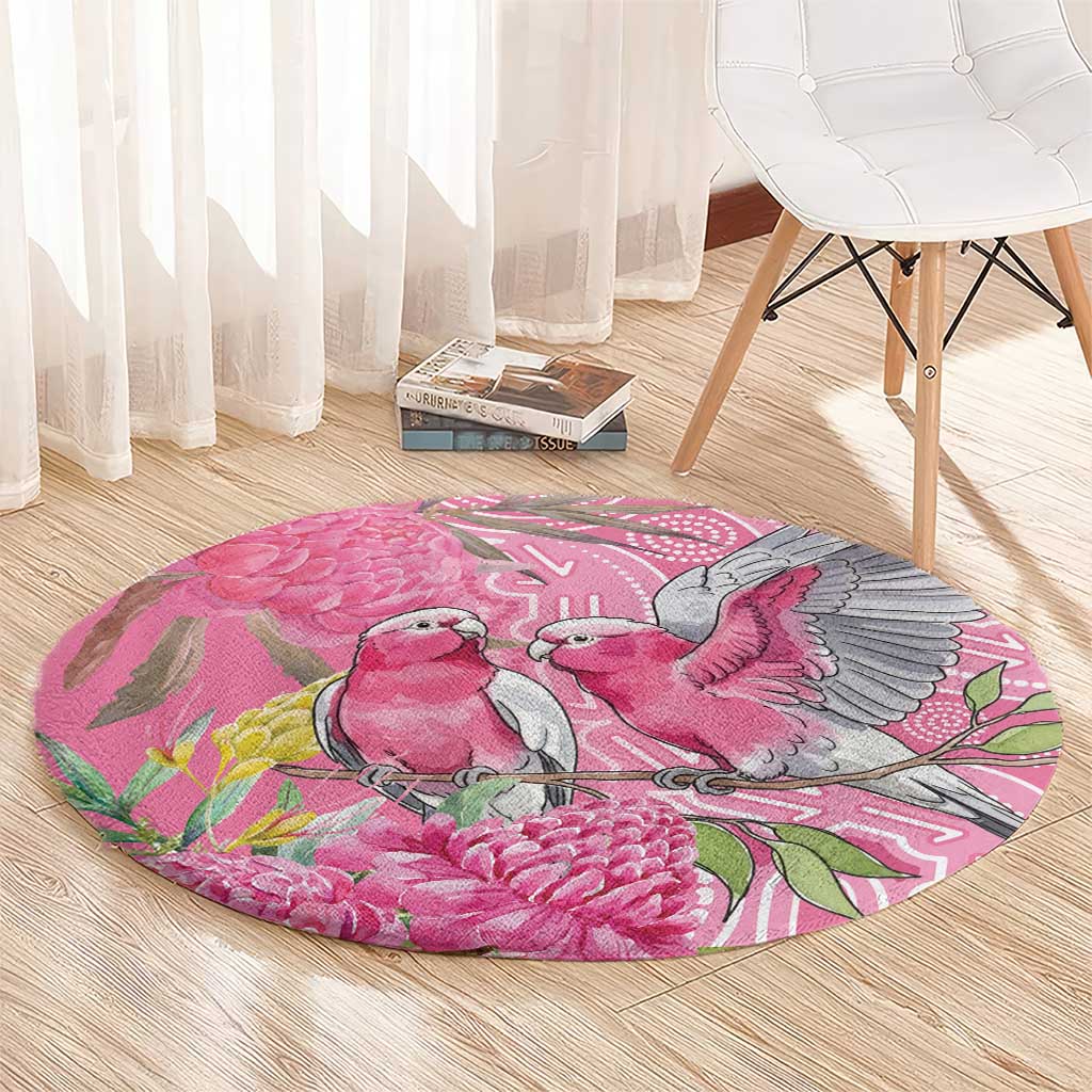 Australia Pink Galah Round Carpet Rose-breasted Cockatoo Waratah Indigenous Art - Aussie Hoodie