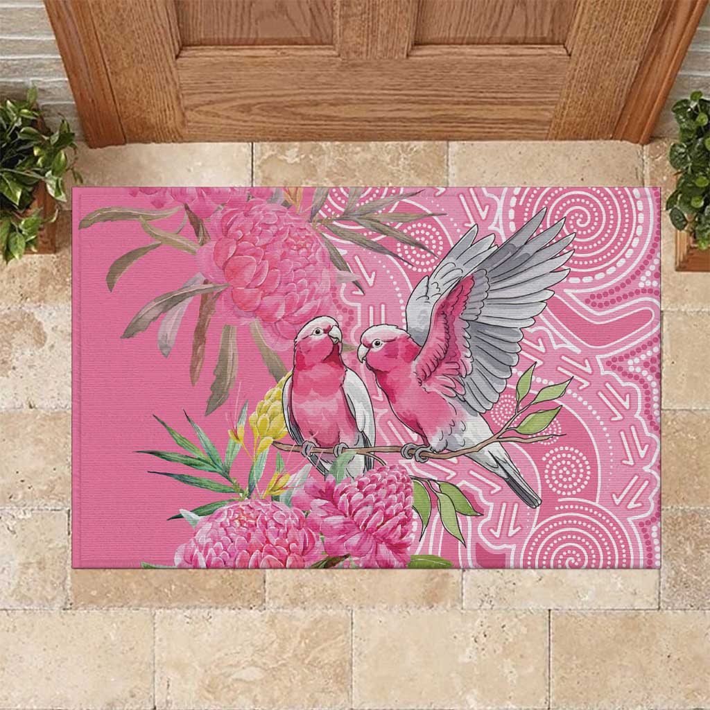 Australia Pink Galah Rubber Doormat Rose-breasted Cockatoo Waratah Indigenous Art - Aussie Hoodie
