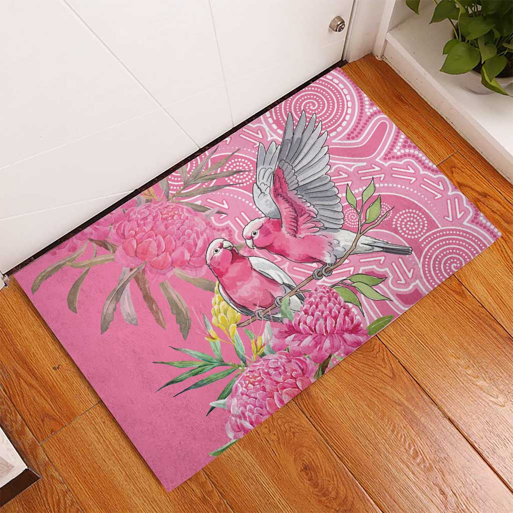 Australia Pink Galah Rubber Doormat Rose-breasted Cockatoo Waratah Indigenous Art - Aussie Hoodie