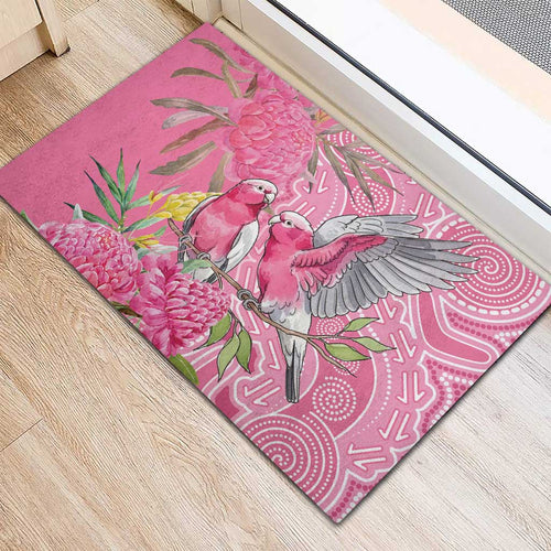 Australia Pink Galah Rubber Doormat Rose-breasted Cockatoo Waratah Indigenous Art - Aussie Hoodie