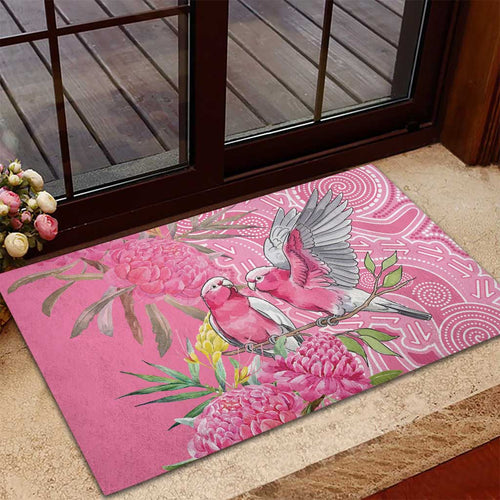 Australia Pink Galah Rubber Doormat Rose-breasted Cockatoo Waratah Indigenous Art - Aussie Hoodie