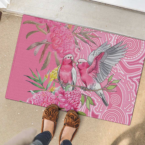 Australia Pink Galah Rubber Doormat Rose-breasted Cockatoo Waratah Indigenous Art - Aussie Hoodie