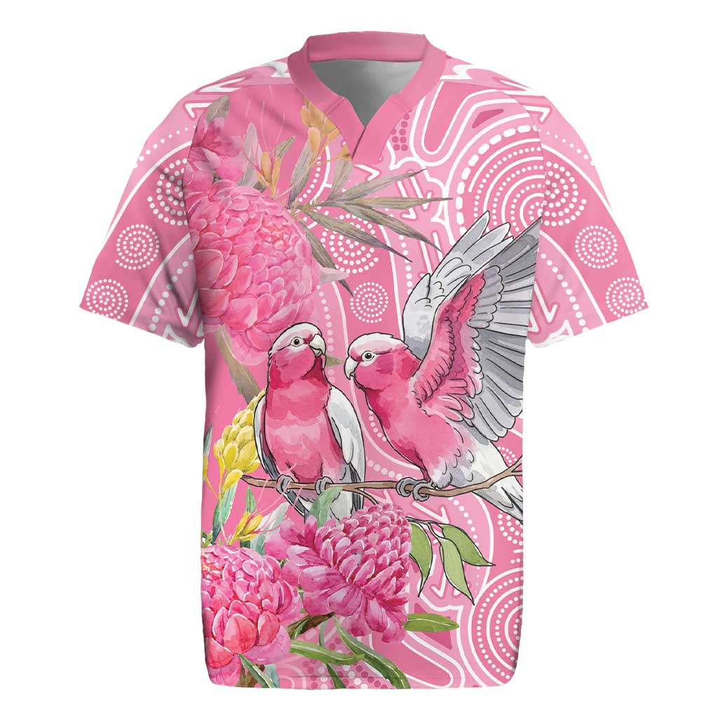 Australia Pink Galah Rugby Jersey Rose-breasted Cockatoo Waratah Indigenous Art - Aussie Hoodie