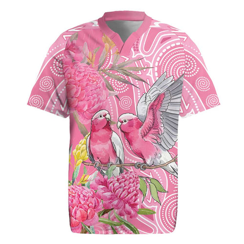 Australia Pink Galah Rugby Jersey Rose-breasted Cockatoo Waratah Indigenous Art - Aussie Hoodie