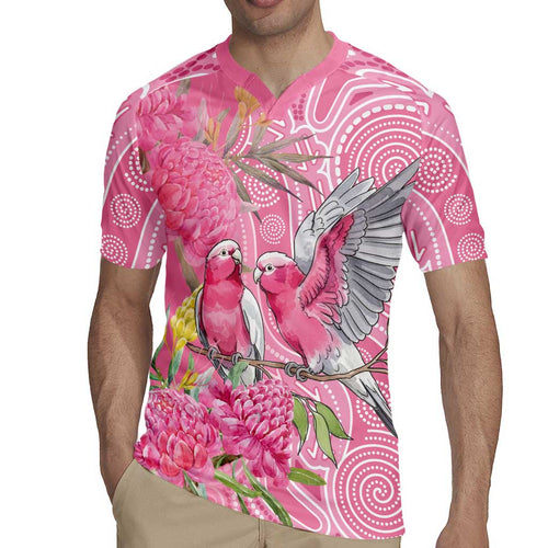 Australia Pink Galah Rugby Jersey Rose-breasted Cockatoo Waratah Indigenous Art - Aussie Hoodie