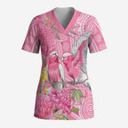 Australia Pink Galah Scrub Top Rose-breasted Cockatoo Waratah Indigenous Art - Aussie Hoodie