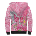 Australia Pink Galah Sherpa Hoodie Rose-breasted Cockatoo Waratah Indigenous Art - Aussie Hoodie