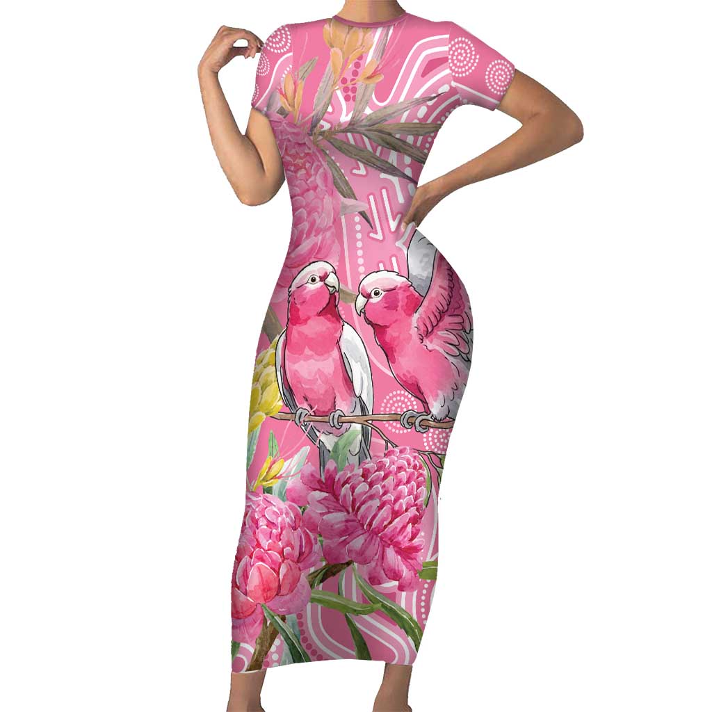Australia Pink Galah Short Sleeve Bodycon Dress Rose-breasted Cockatoo Waratah Indigenous Art - Aussie Hoodie