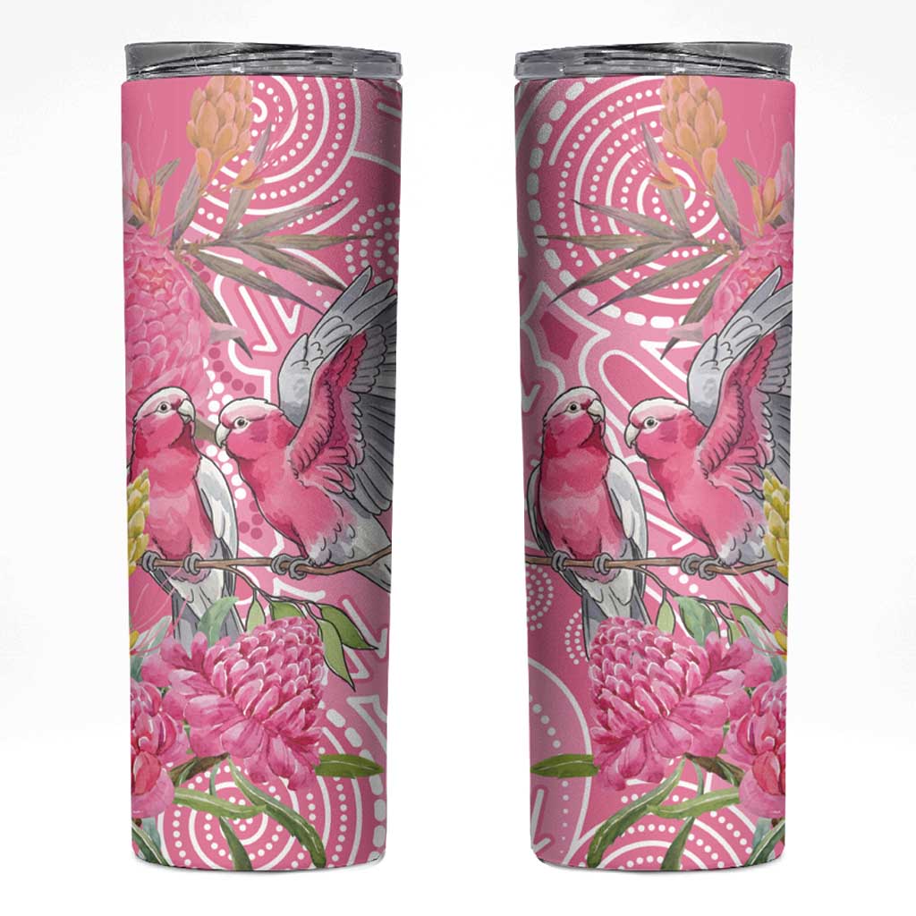 Australia Pink Galah Skinny Tumbler Rose-breasted Cockatoo Waratah Indigenous Art - Aussie Hoodie