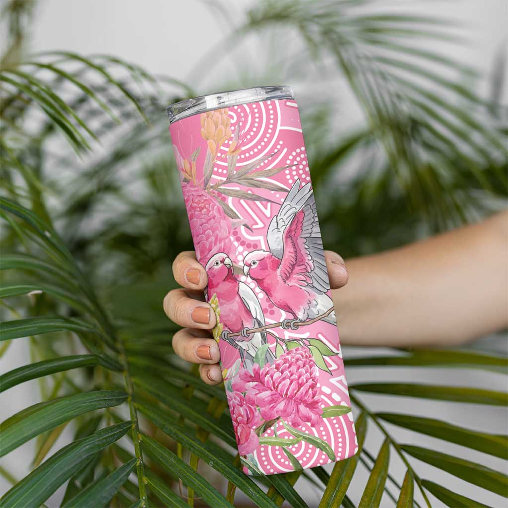 Australia Pink Galah Skinny Tumbler Rose-breasted Cockatoo Waratah Indigenous Art - Aussie Hoodie