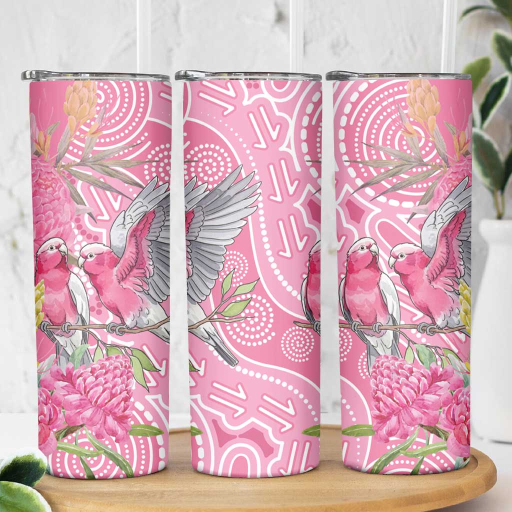 Australia Pink Galah Skinny Tumbler Rose-breasted Cockatoo Waratah Indigenous Art - Aussie Hoodie