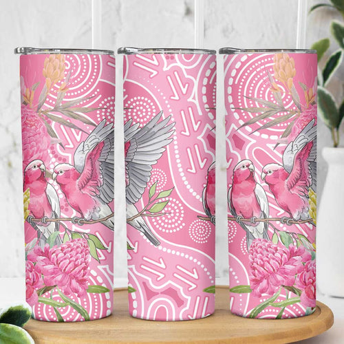 Australia Pink Galah Skinny Tumbler Rose-breasted Cockatoo Waratah Indigenous Art - Aussie Hoodie