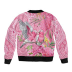 Australia Pink Galah Sleeve Zip Bomber Jacket Rose-breasted Cockatoo Waratah Indigenous Art - Aussie Hoodie
