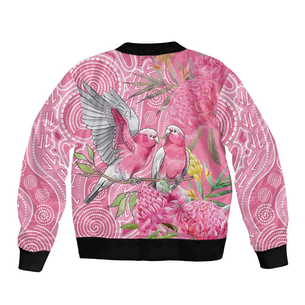 Australia Pink Galah Sleeve Zip Bomber Jacket Rose-breasted Cockatoo Waratah Indigenous Art - Aussie Hoodie