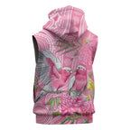 Australia Pink Galah Sleeveless Zip Hoodie Rose-breasted Cockatoo Waratah Indigenous Art - Aussie Hoodie