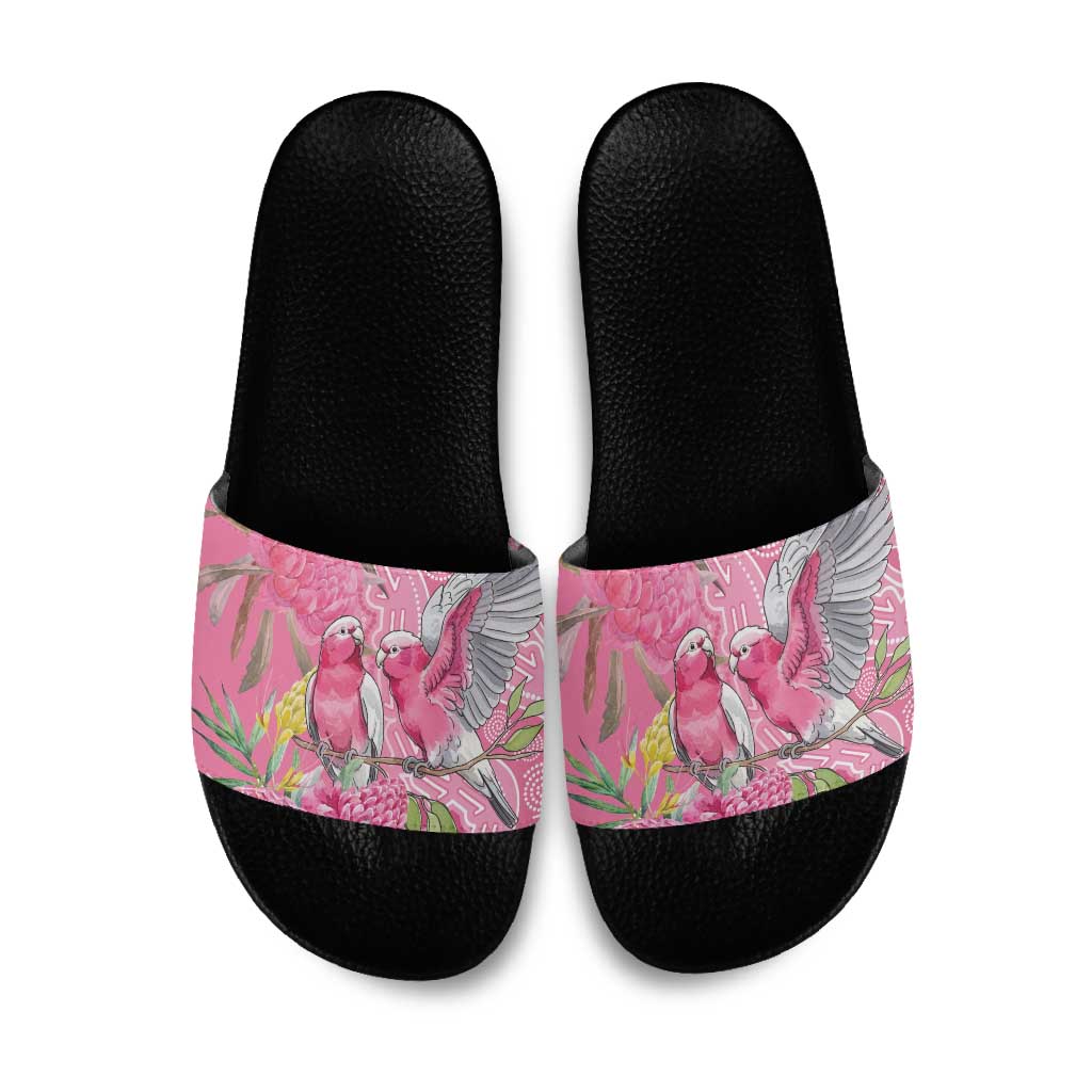 Australia Pink Galah Slide Sandals Rose-breasted Cockatoo Waratah Indigenous Art - Aussie Hoodie