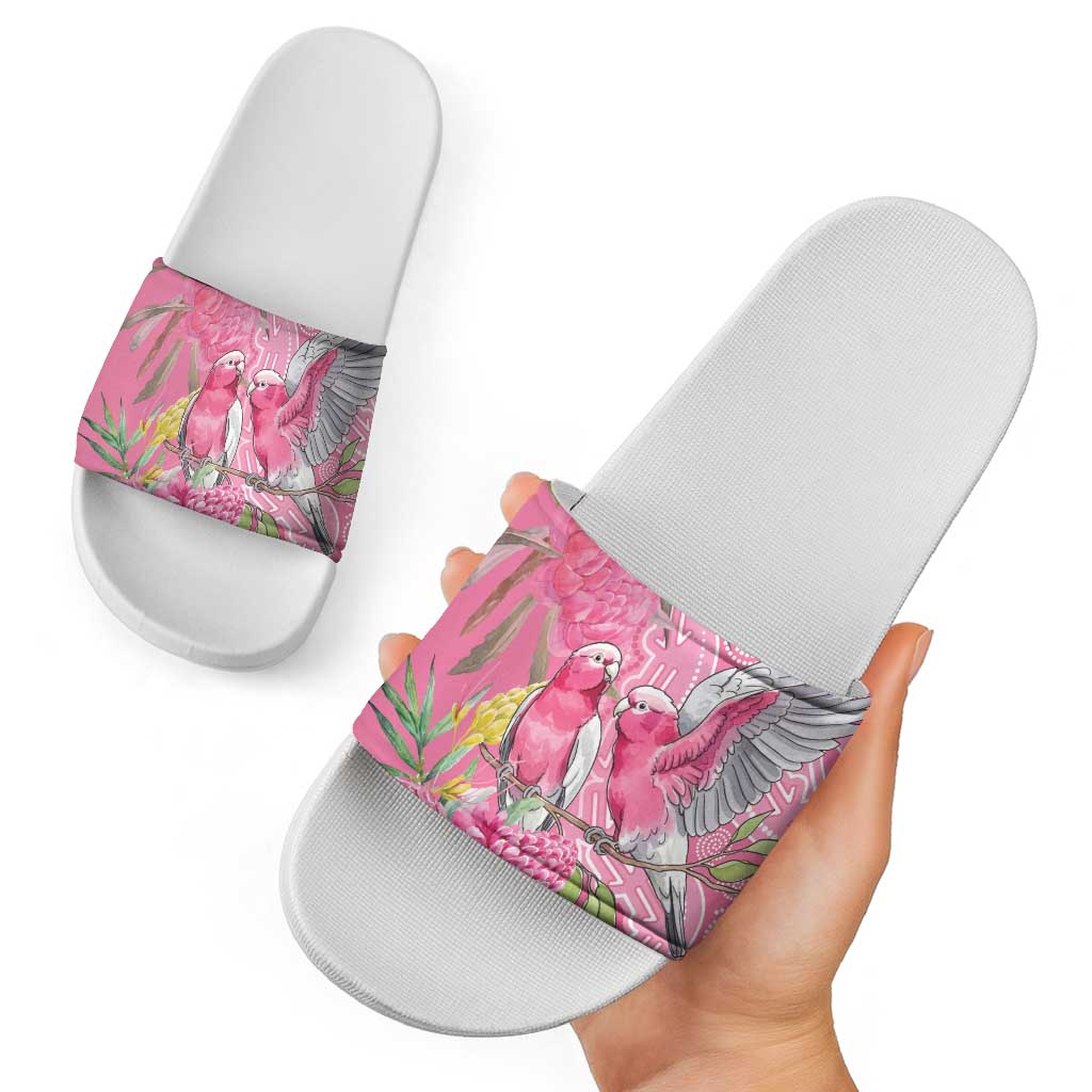 Australia Pink Galah Slide Sandals Rose-breasted Cockatoo Waratah Indigenous Art - Aussie Hoodie