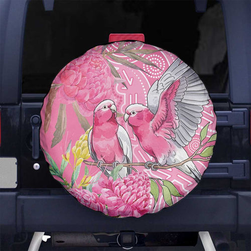 Australia Pink Galah Spare Tire Cover Rose-breasted Cockatoo Waratah Indigenous Art - Aussie Hoodie