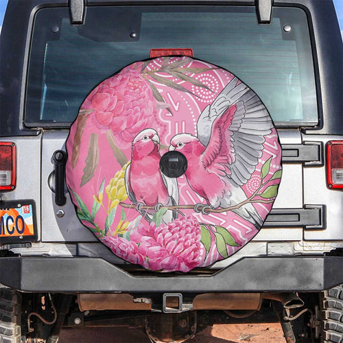 Australia Pink Galah Spare Tire Cover Rose-breasted Cockatoo Waratah Indigenous Art - Aussie Hoodie